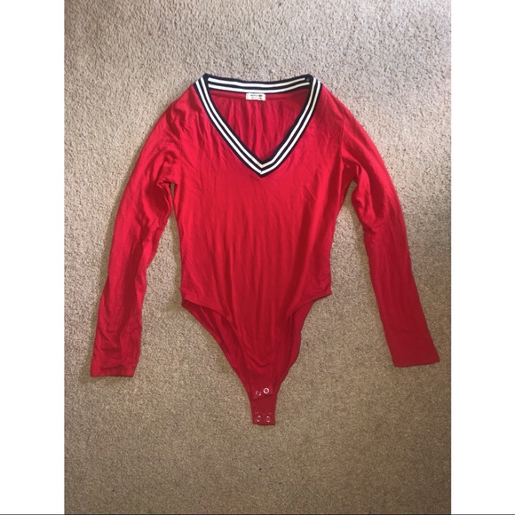 Red deep v neck bodysuit red medium - Picture 1 of 2
